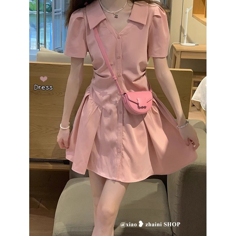 法式氣質少女感連衣裙女2024夏季新款小個子收腰甜美顯瘦a字短裙