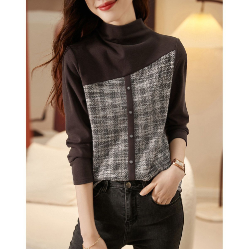 Original workmanship half turtleneck long-sleeved T-shirt for women 2024 spring retro casual bottoming shirt with temperament inner top