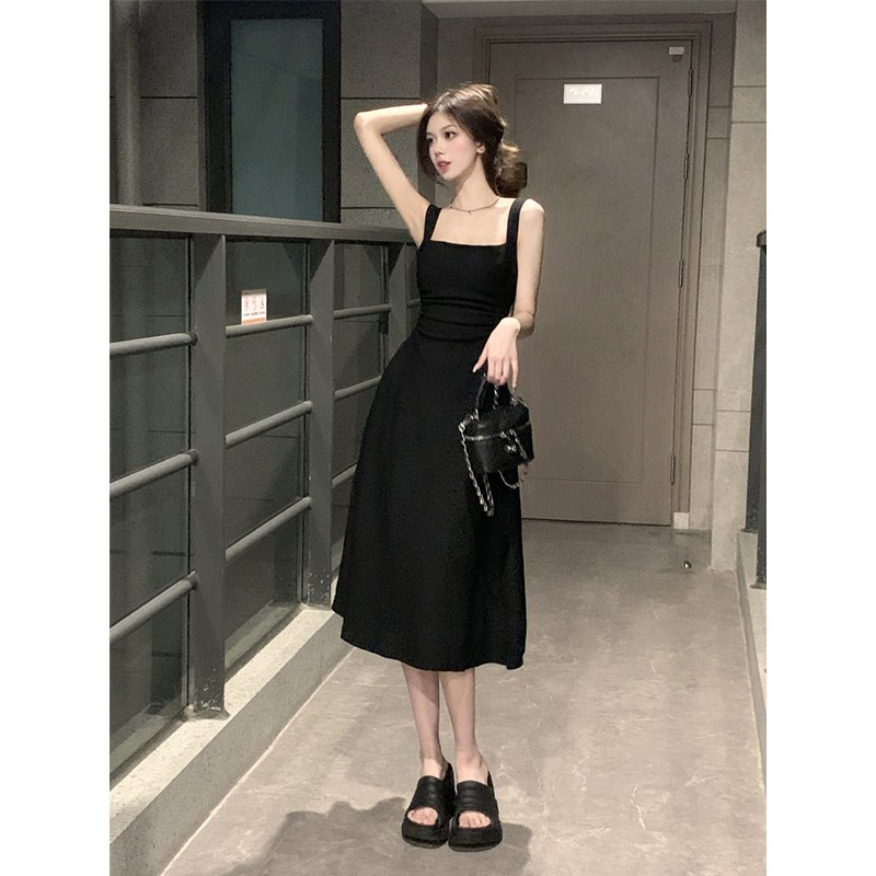 法式氣質高級感小個子白色內搭打底收腰吊帶連衣裙子女春夏季長裙