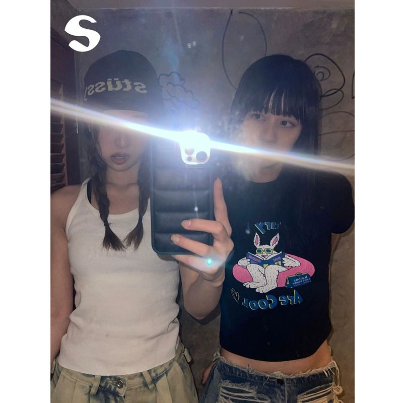Sleep at 11人見人愛兔女郎 個性兔子印花百搭顯瘦短袖T恤短上衣