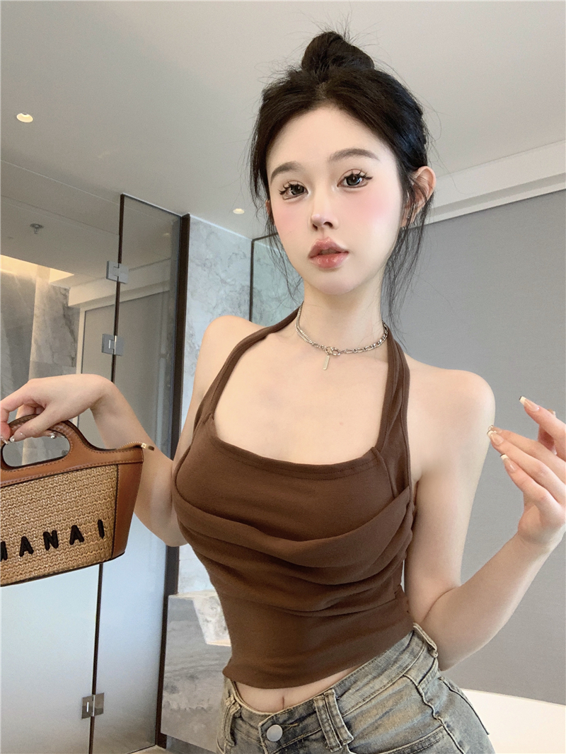 Real shot~ Designed halterneck camisole hot girl wears beautiful back short top for street wear for women