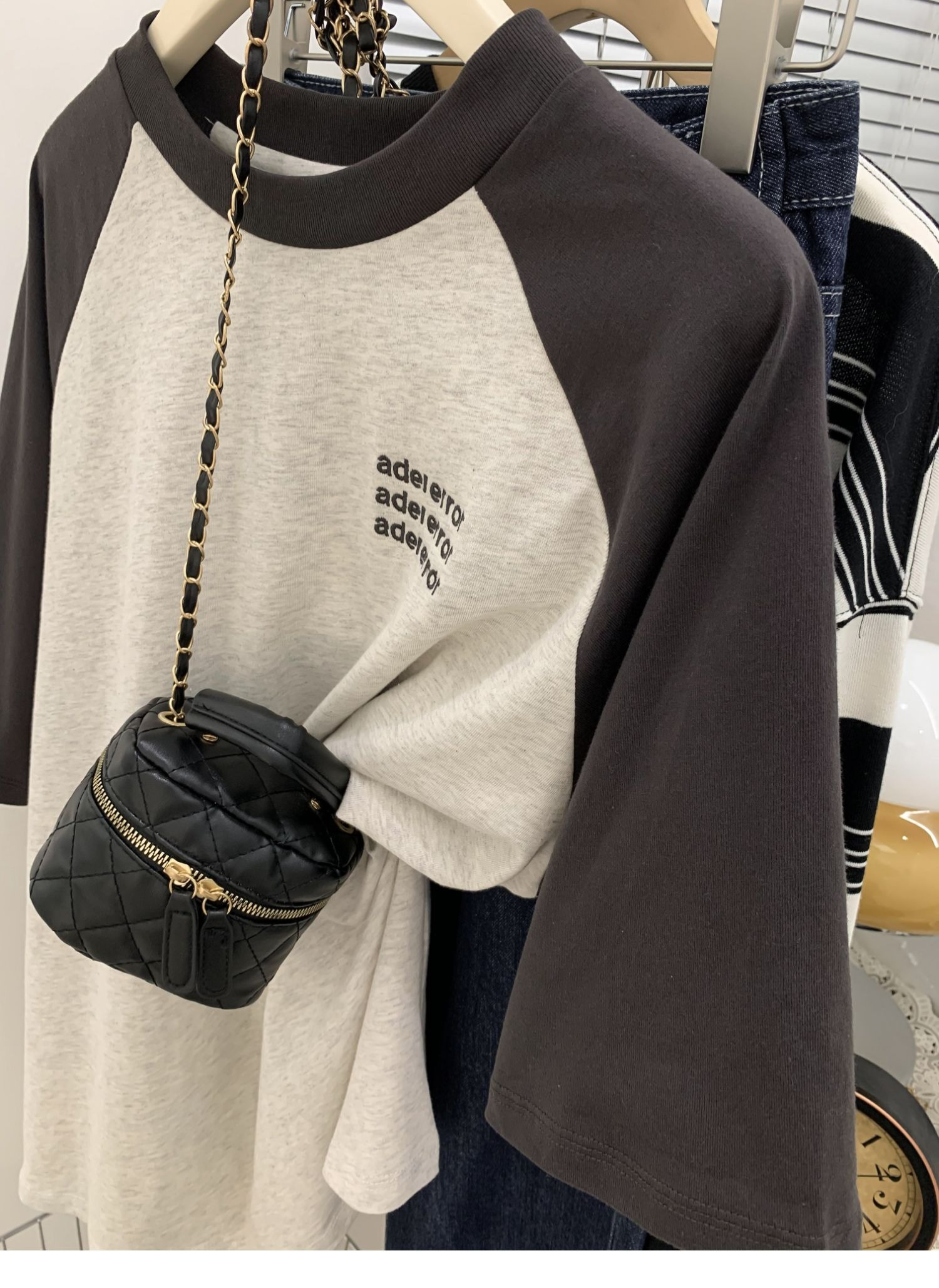 刺繡純棉210克精梳緊密後包領240斤大碼拼色小眾t恤女