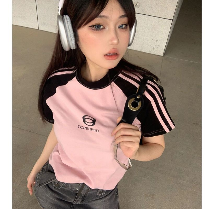 40支純棉美式復古辣妹正肩短袖t恤女