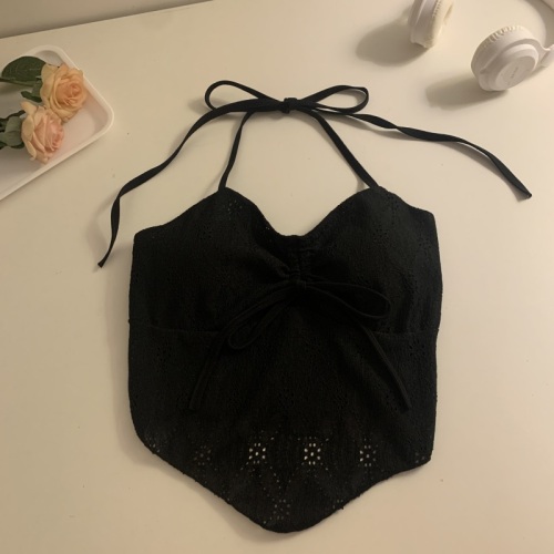 Real shot of Korean version of sexy halterneck tied with bow knot design small camisole hot girl bottoming top