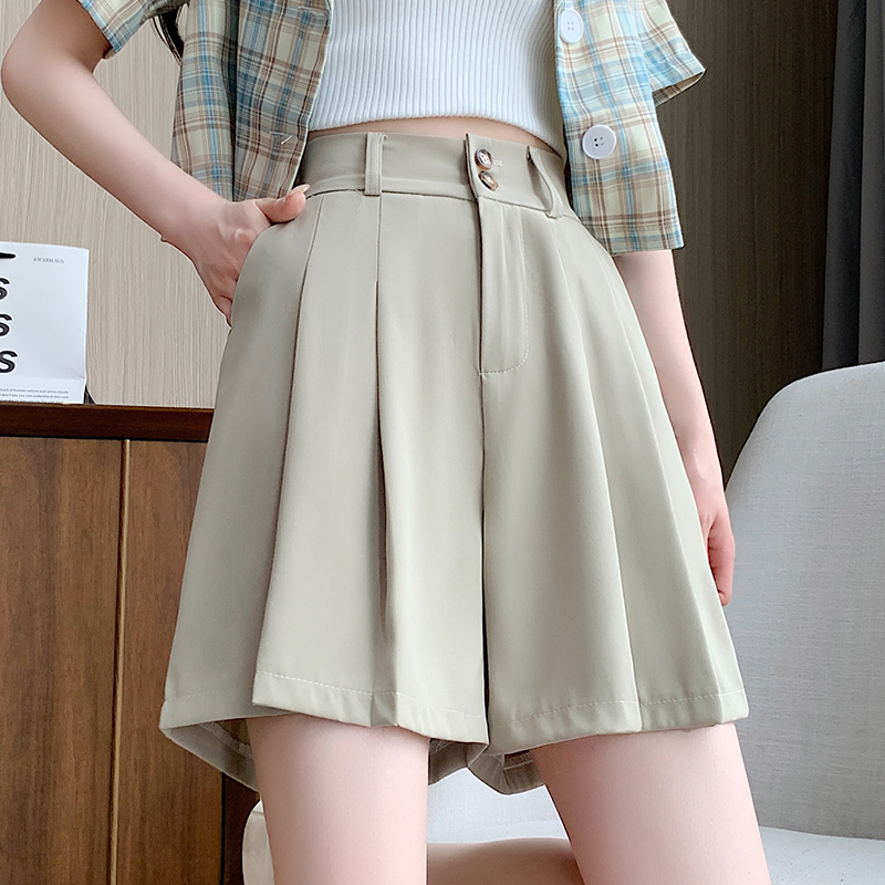 實拍西裝收腹短褲女夏季2024年新款高腰a字休閒打底外穿闊腿熱褲