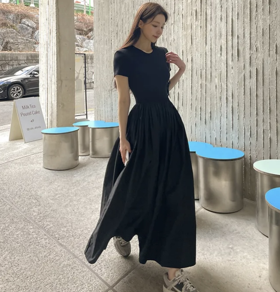 甜美仙氣 韓版春夏新款彈力拼接短袖連衣裙 修身顯瘦長裙