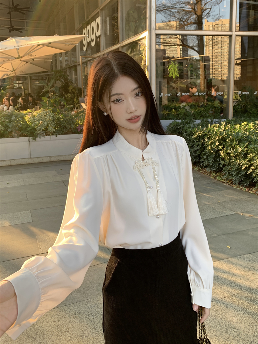 實拍 新中式上衣春季裝新款復古國風超凡出塵仙氣質白色襯衫女
