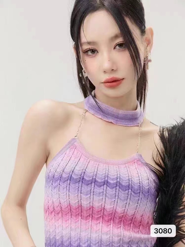 甜酷辣妹掛脖鏈條小吊帶背心女裝夏季外穿無袖上衣遮肉設計感小眾