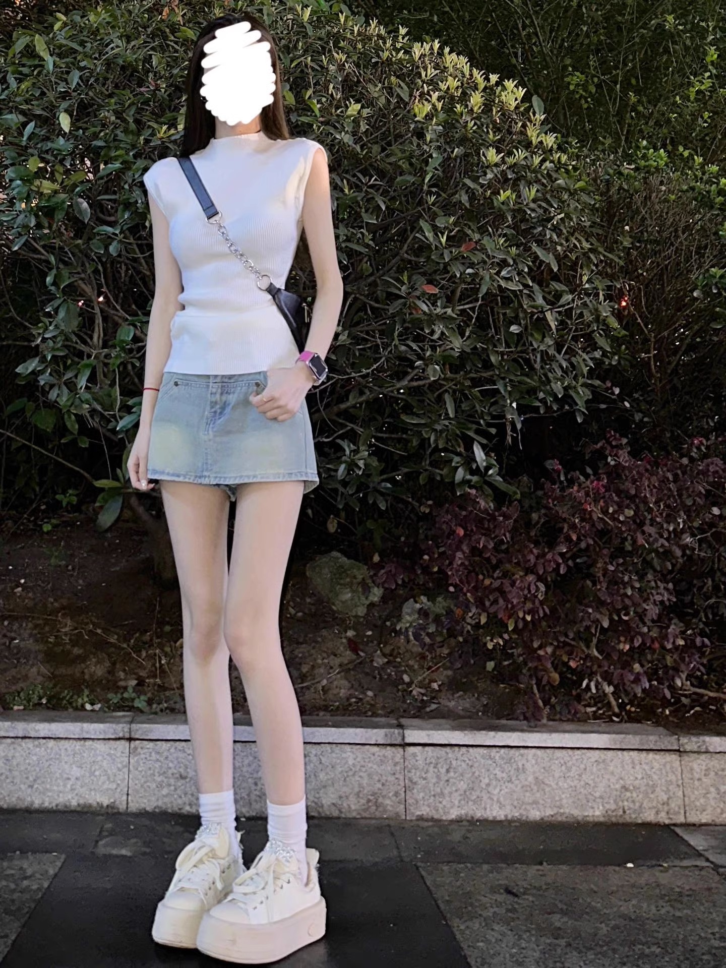 夏季辣妹套裝裙女裝新款純欲風針織短袖上衣牛仔短裙兩件套