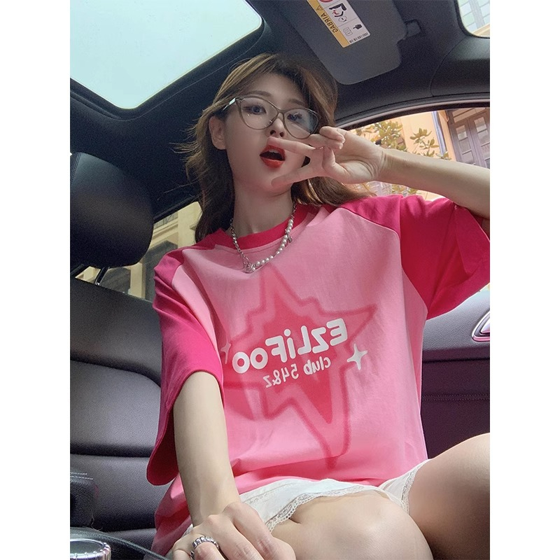 印花21支純棉200克後包領插色設計感小眾百搭潮牌短袖