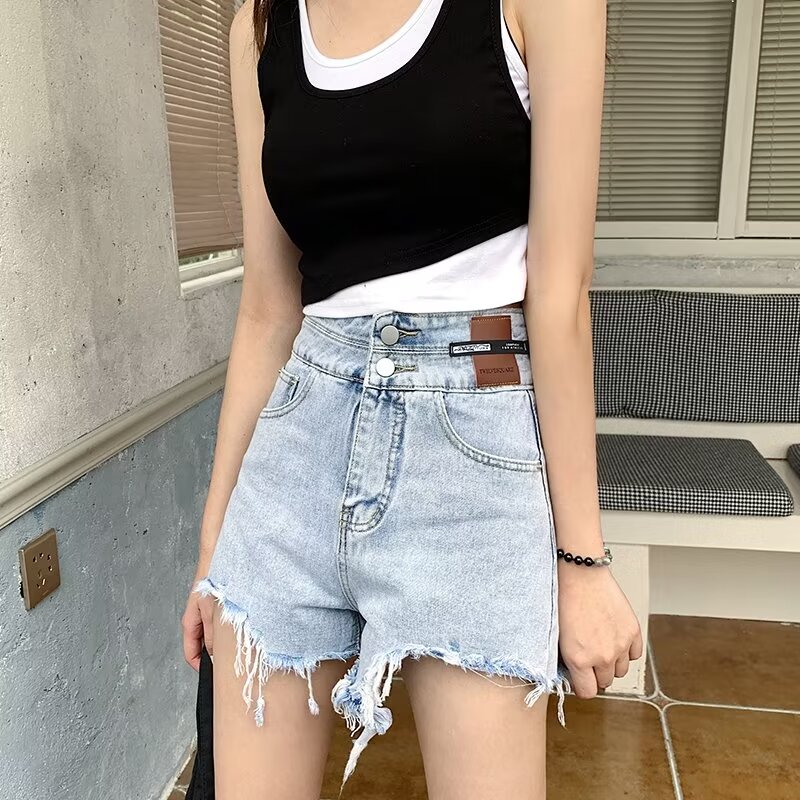 牛仔短褲女夏季寬鬆高腰a字新款薄女裝短熱褲設計感小眾