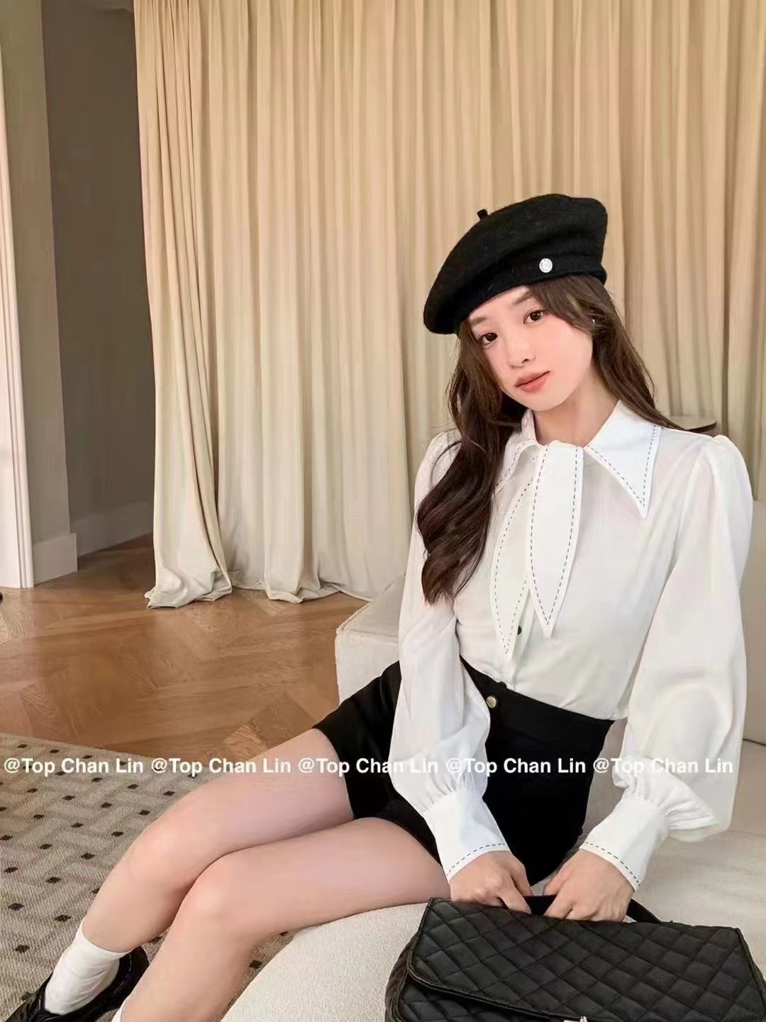 春秋設計感減齡明線兔耳朵寬鬆休閒長袖襯衫外穿氣質女士OL白襯衣