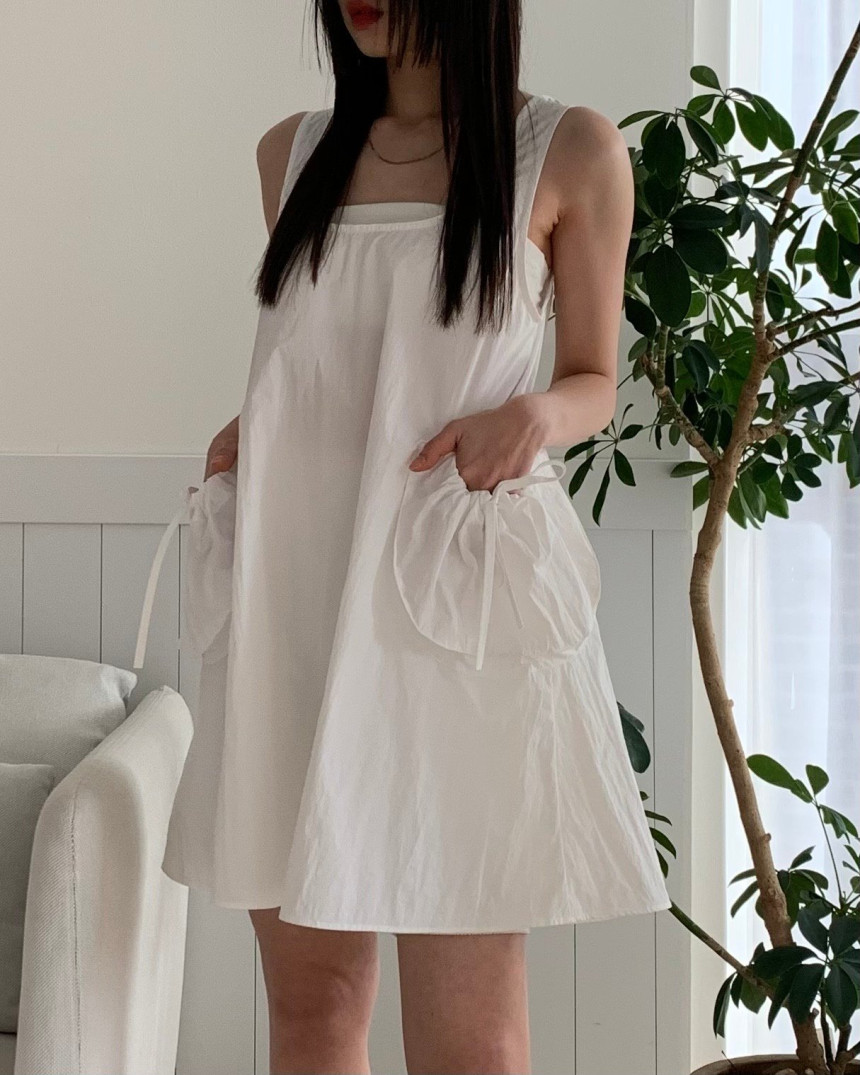 Korean chic summer design large pocket vest dress