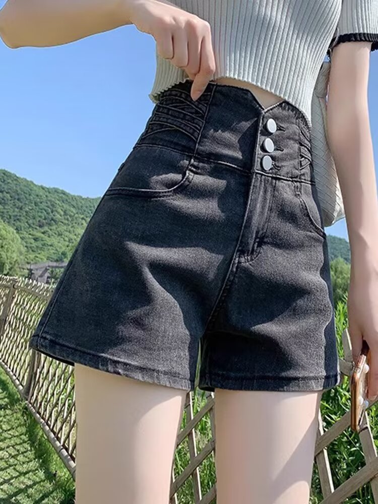 緊身辣妹黑色牛仔褲女裝夏季新款高腰顯瘦甜辣A字超短褲熱褲褲子