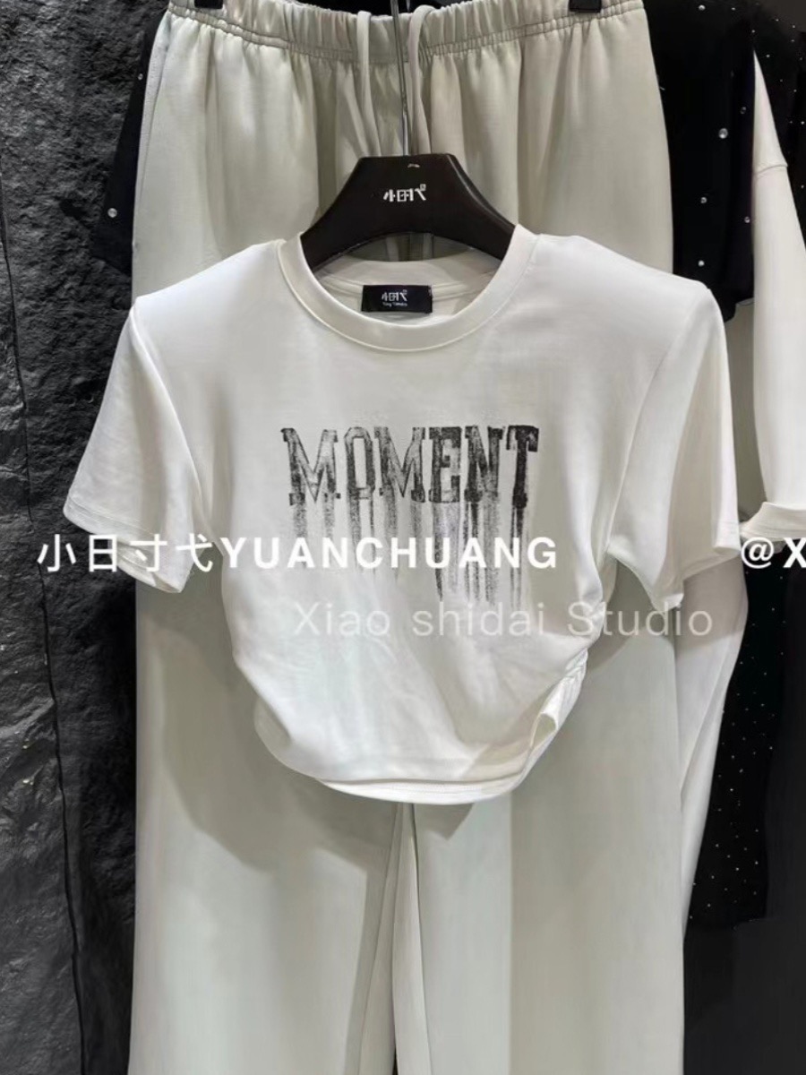 十三行春新款2024美式辣妹設計印花字母短袖體恤女短款修身顯瘦女