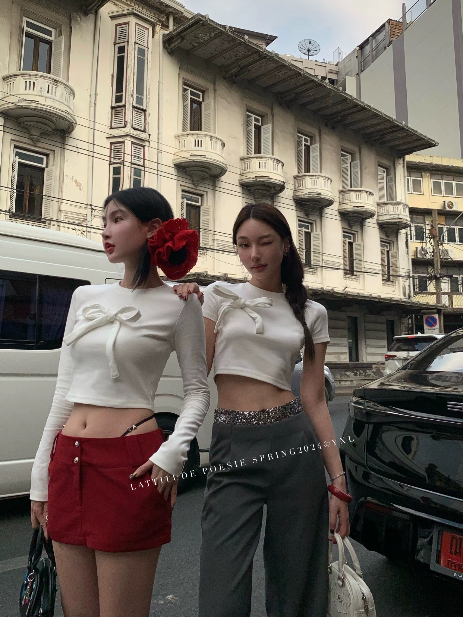 LATTITUDE/楊小鷺 3D立體蝴蝶結白色基礎短款T恤女上衣
