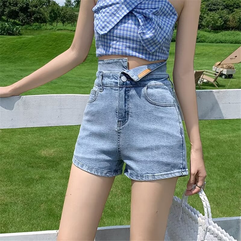 2024新款薄款韓版寬鬆外穿牛仔短褲女夏季高腰A字闊腿褲辣妹褲子