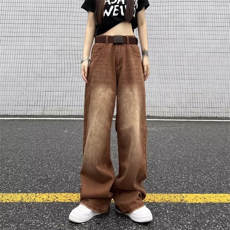 美式高街復古牛仔褲直筒寬鬆顯瘦酷女孩顯腿長辣妹穿腿休閒