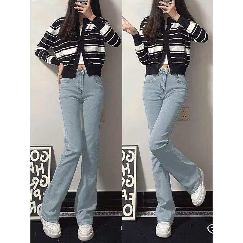 高腰直筒牛仔褲女寬鬆春夏季大碼胖mm顯瘦彈力小個子拖地煙管長褲