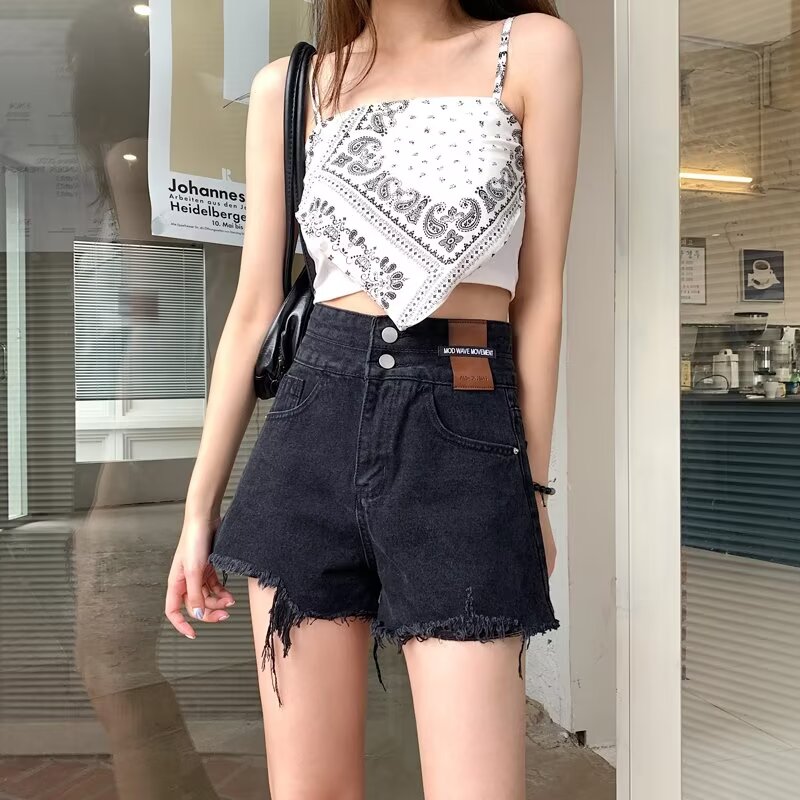 牛仔短褲女夏季寬鬆高腰a字新款薄女裝短熱褲設計感小眾