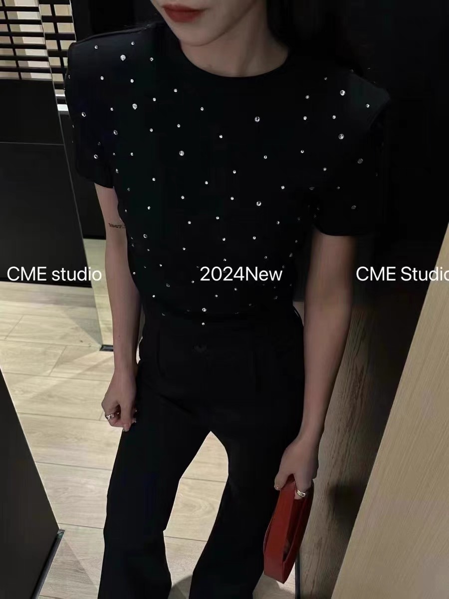 短款正肩圓領t恤女2024夏季新款修身顯瘦設計感收腰短袖體恤上衣