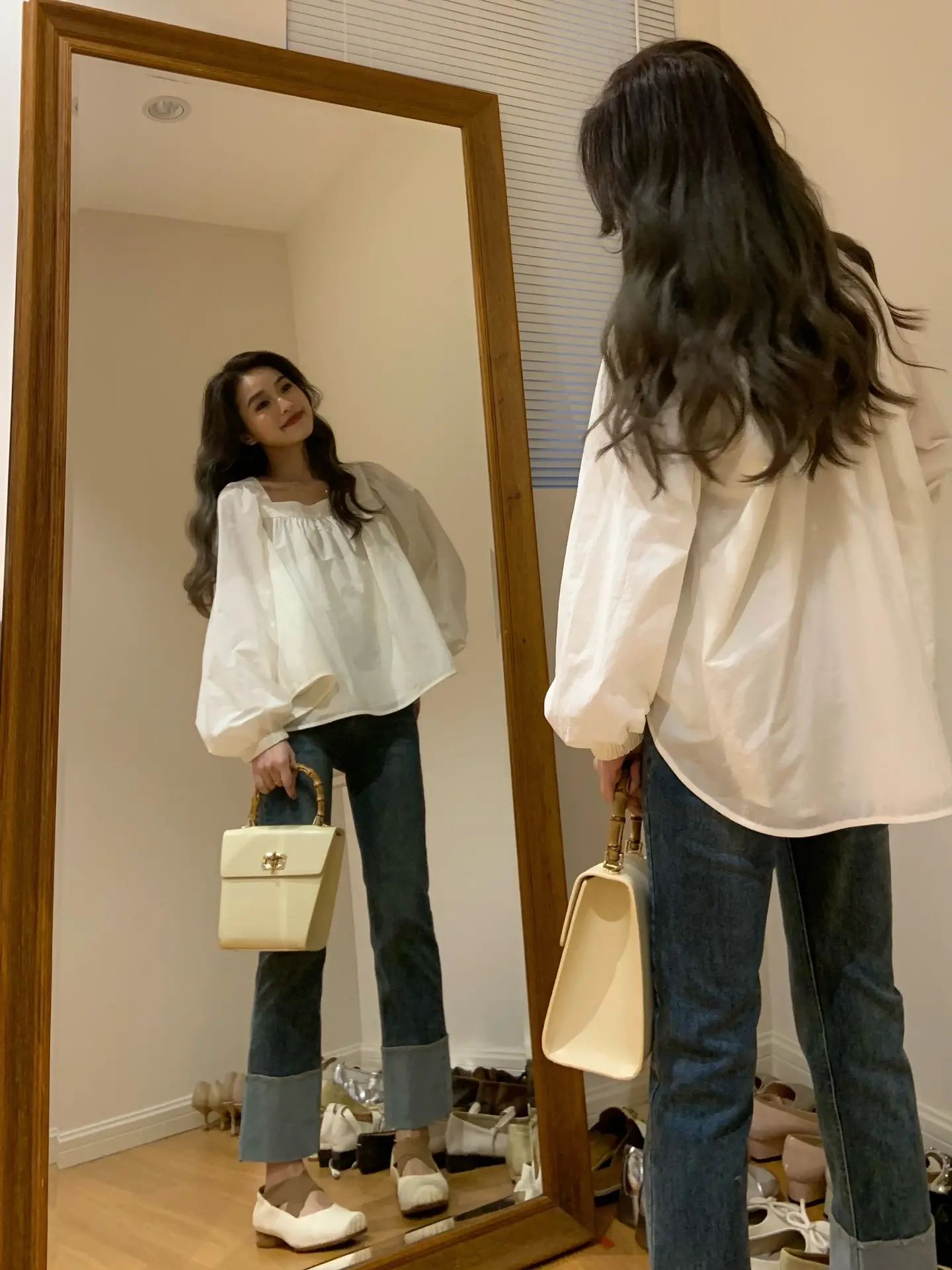 法式復古方領泡泡袖襯衫女秋季白色襯衣防曬衫寬鬆高級感雪紡上衣
