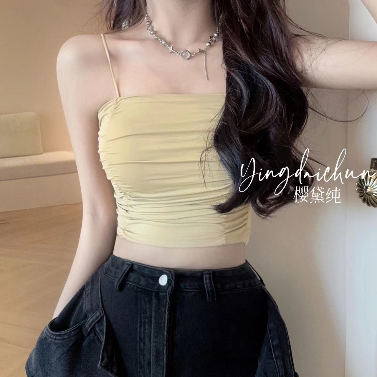 辣妹美背吊帶背心女夏季設計感小眾收腰性感修身無袖內搭上衣