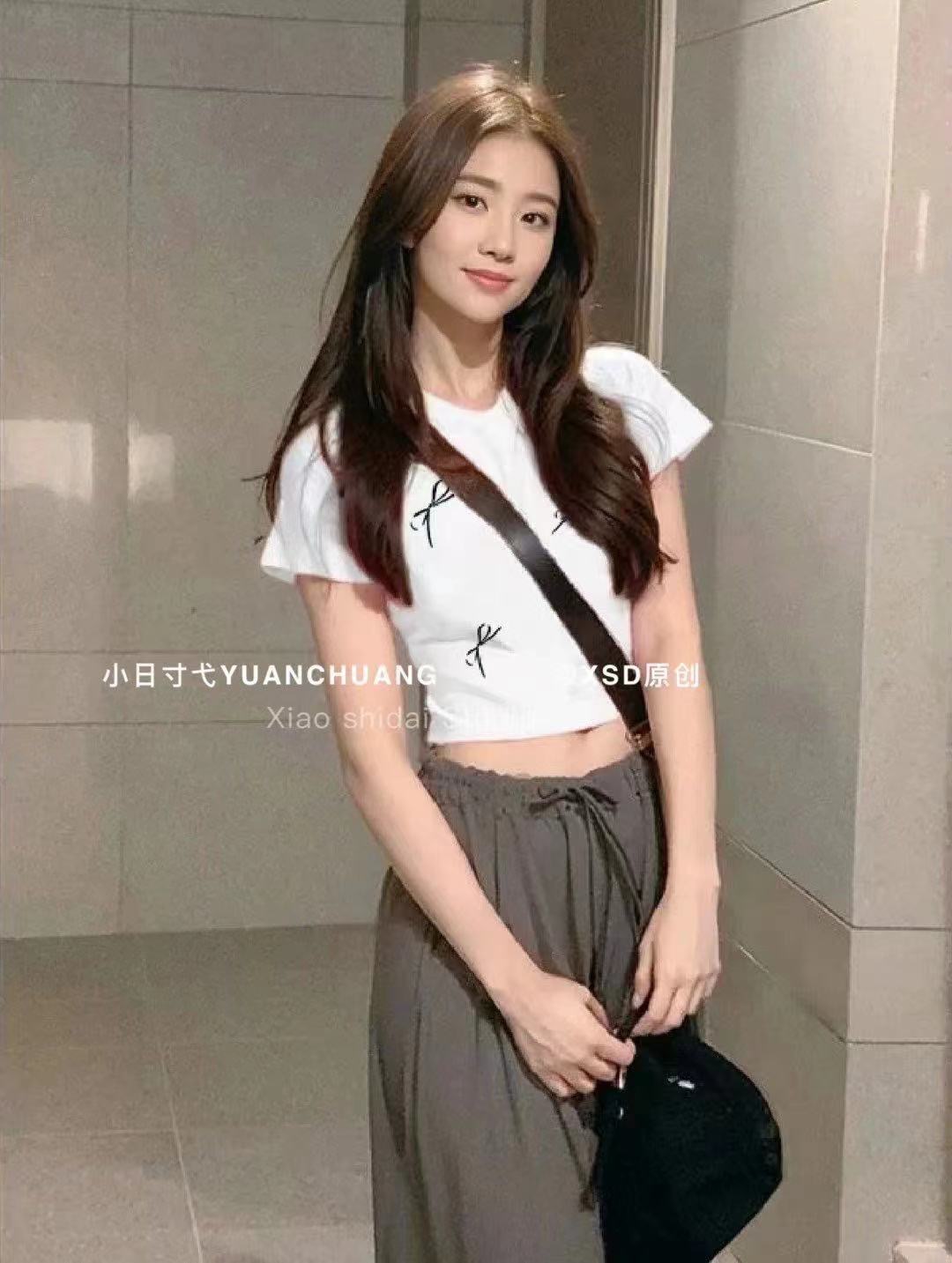 WHT夏季新款設計感小眾蝴蝶結圓領短款T恤甜美顯瘦修身短袖上衣女