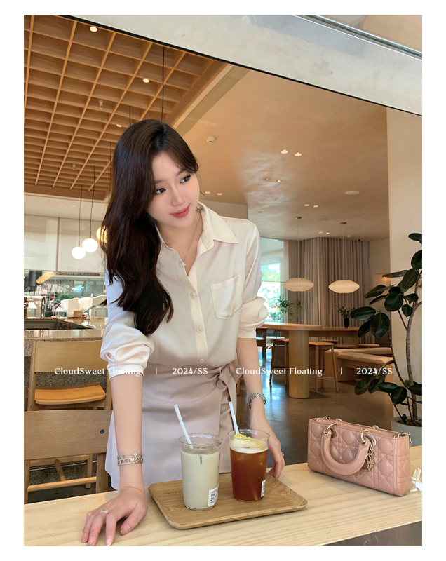 CloudSweet白雲甜 金秘書來了 法式緞面醋酸襯衫女春垂感長袖上衣