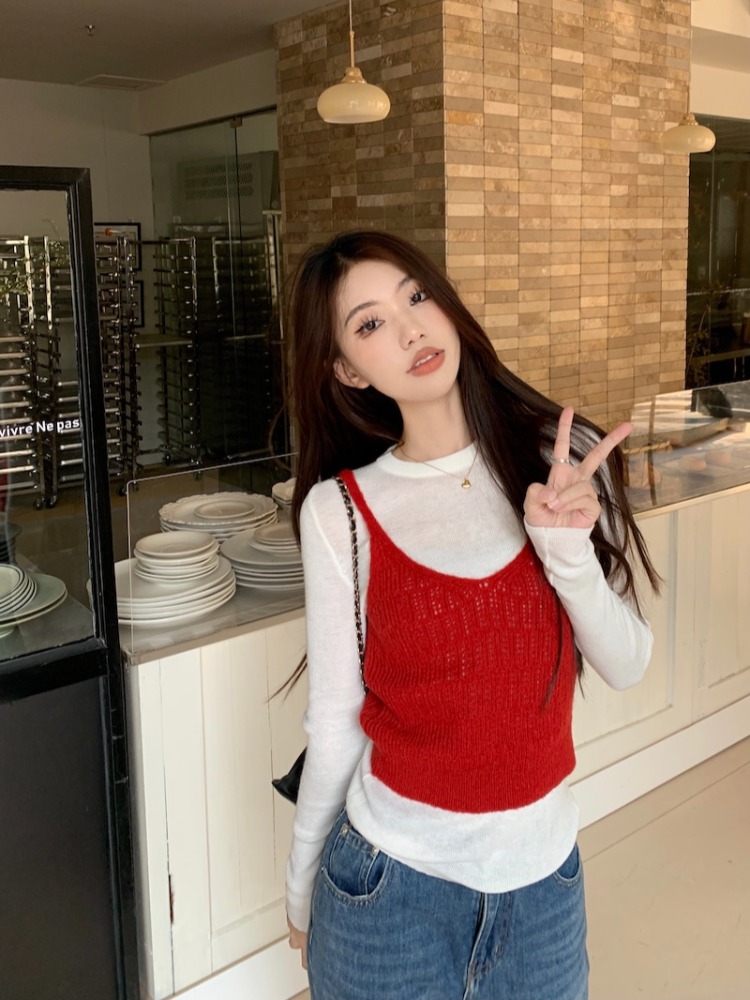 已出貨 灰色復古針織吊帶背心春季新款收腰緊身軟糯簡約甜辣上衣