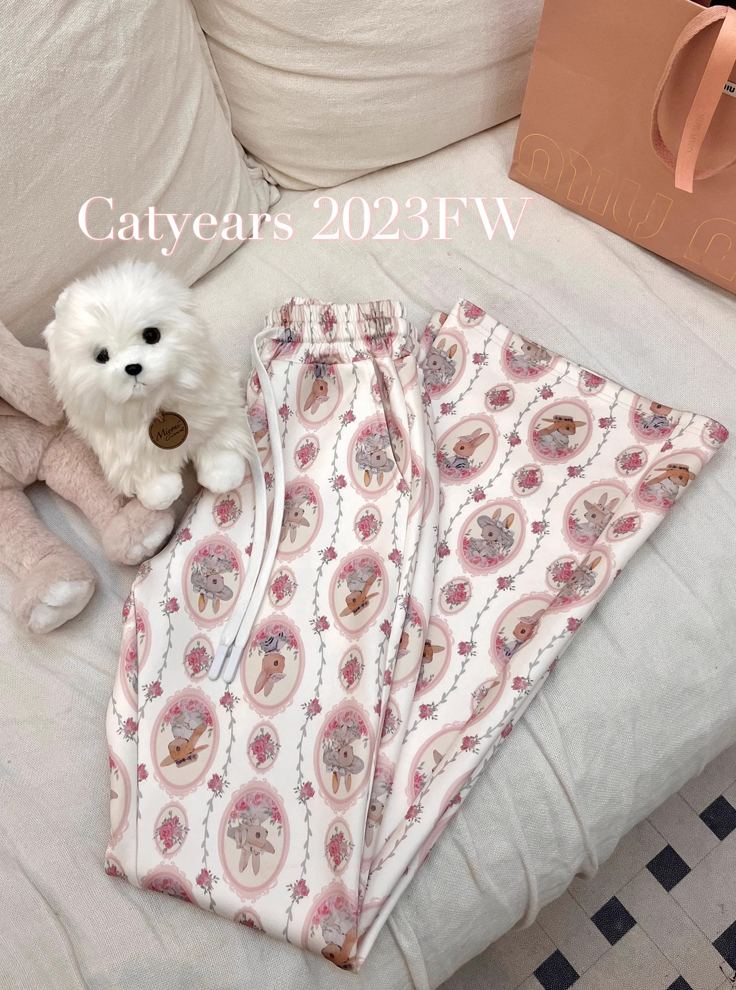 純棉 顯瘦小個子喇叭褲女印花修身微喇休閒長褲