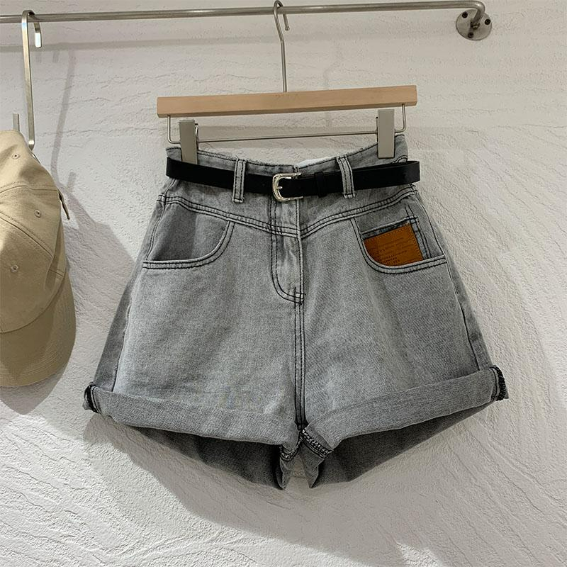 煙灰色復古港味高腰牛仔短褲女夏季寬鬆百搭顯瘦闊腿褲熱褲潮