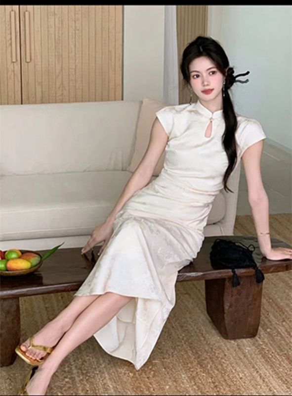 梅子熟了牡丹亭新中式國風改良旗袍連衣裙溫柔氣質提花長裙子