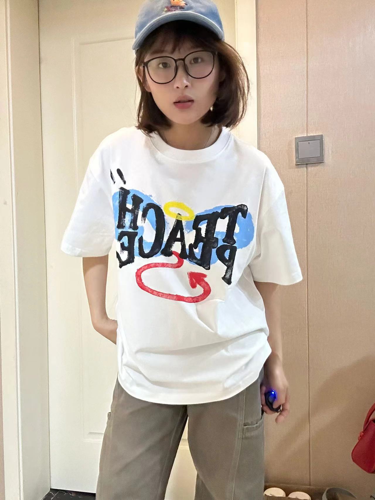 高質量純棉220克精梳緊密手感好直播品質前後印花短袖t恤女