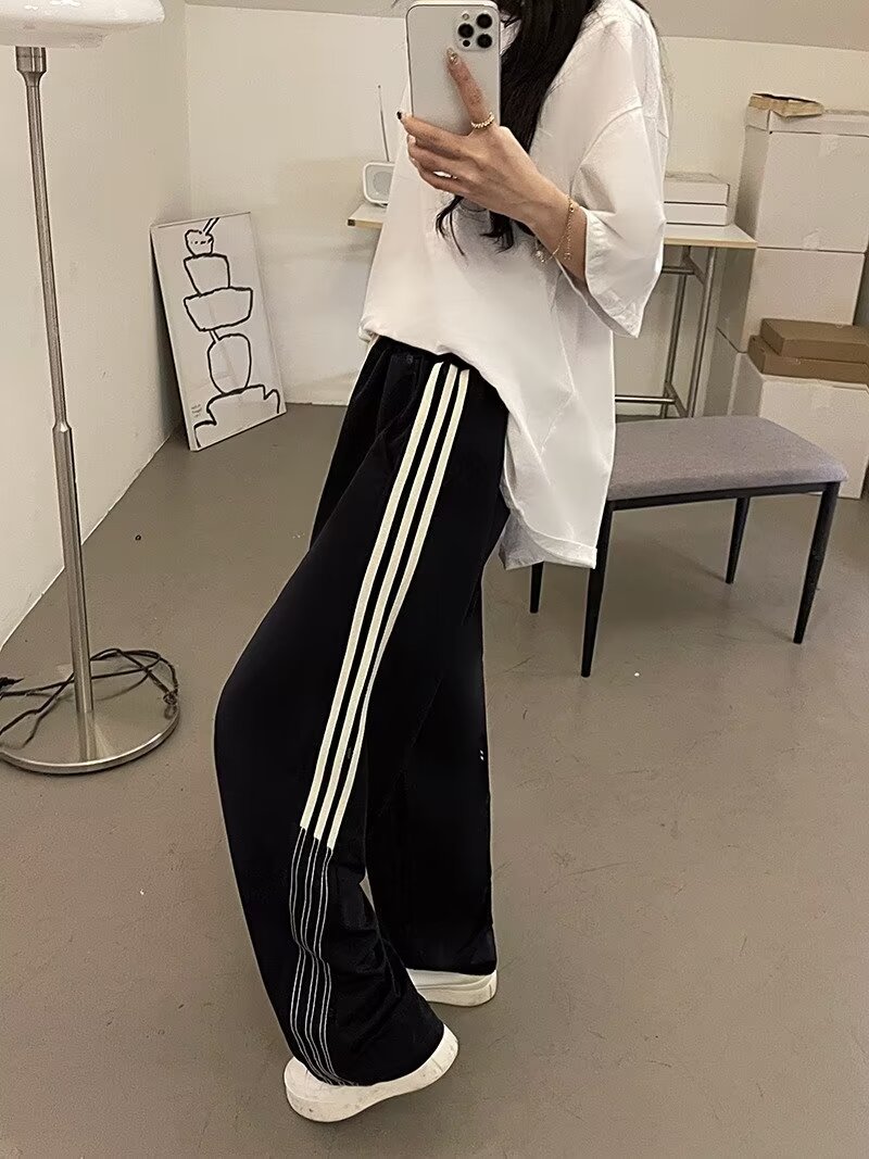 美式休閒褲男女2024夏季薄款高街長褲寬鬆直筒闊腿拖地褲百搭