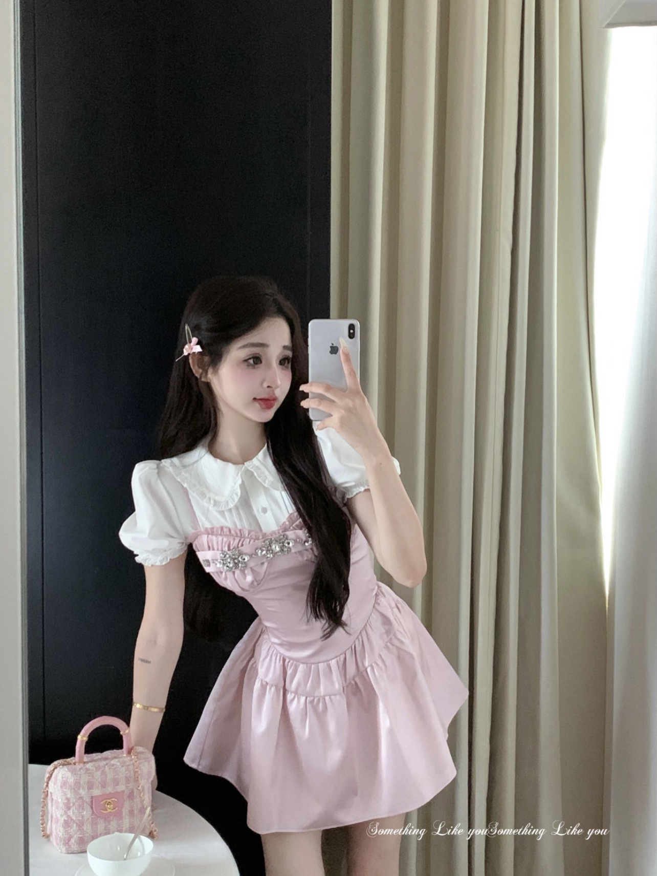 Actual shot of the new Rose Lost Paradise puff sleeve shirt suspender dress suit
