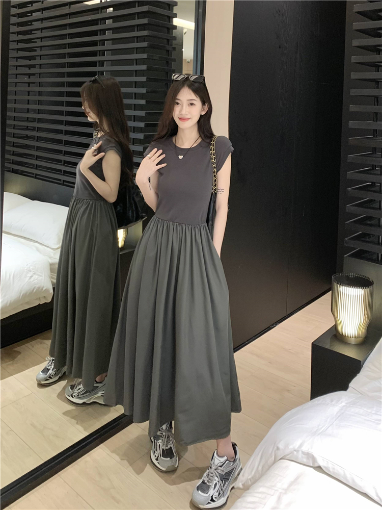 實拍~大碼2024春夏新款簡約高級感收腰顯瘦無袖連衣裙長裙女