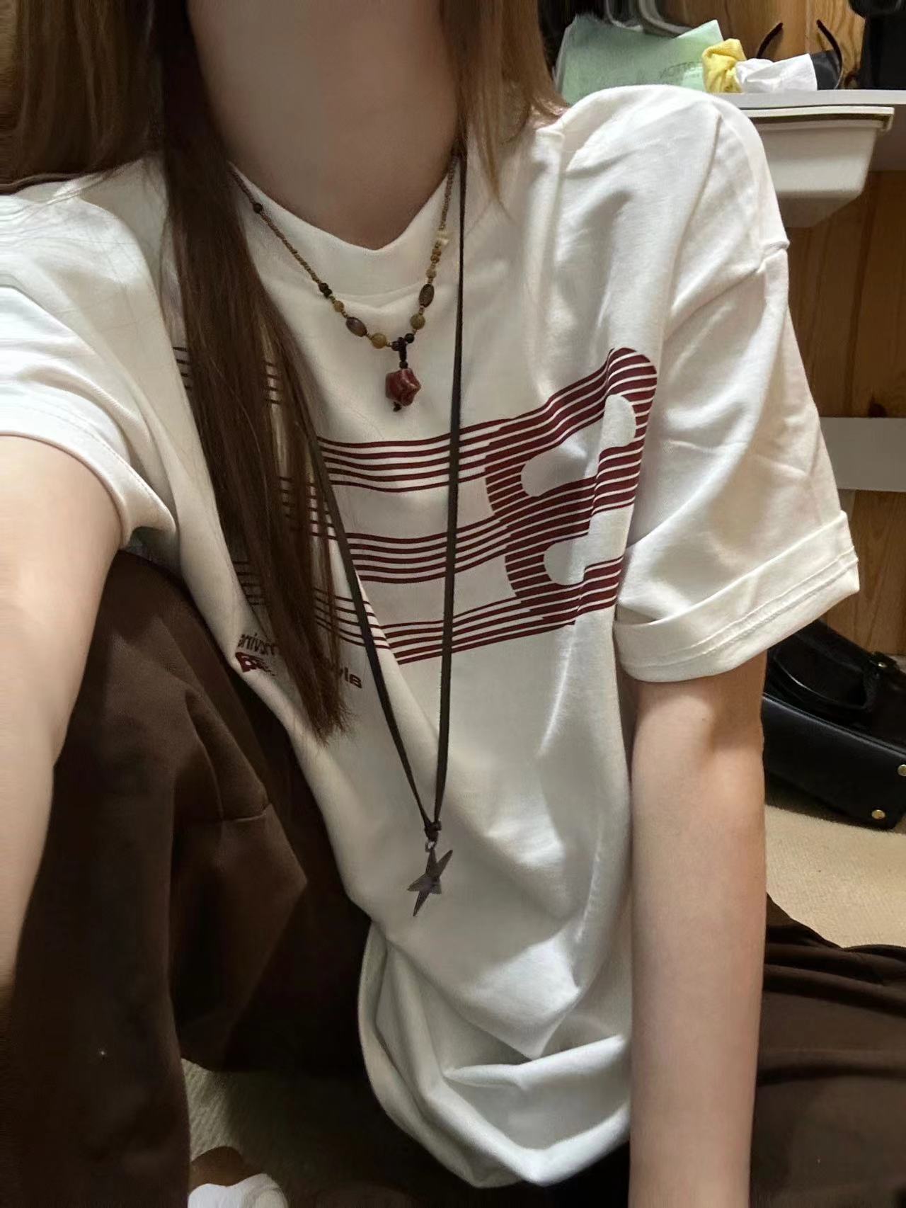 高質量純棉220克精梳緊密手感好直播品質前後印花短袖t恤女