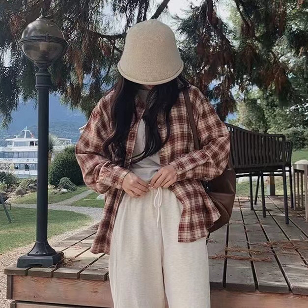 純棉原版質量新款寬鬆復古襯衫女顯瘦外套休閒上衣