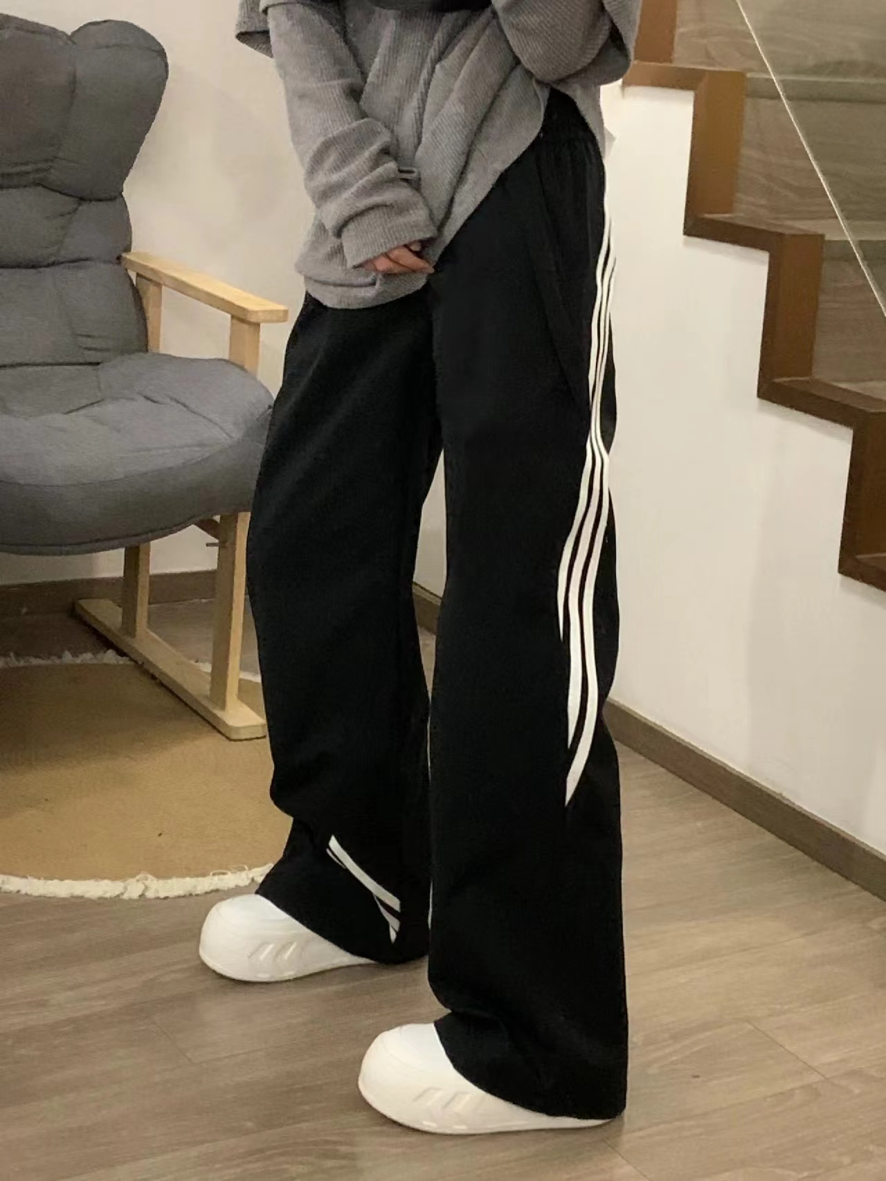 原版衝鋒衣面料 早春新款美式條紋褲子女休閒褲