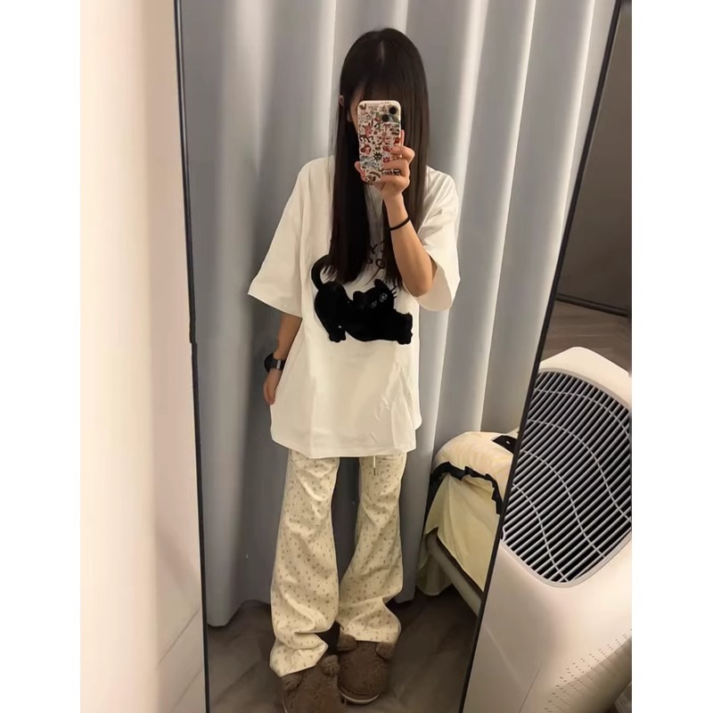高質量純棉220克精梳緊密手感好直播品質前印花短袖t恤女