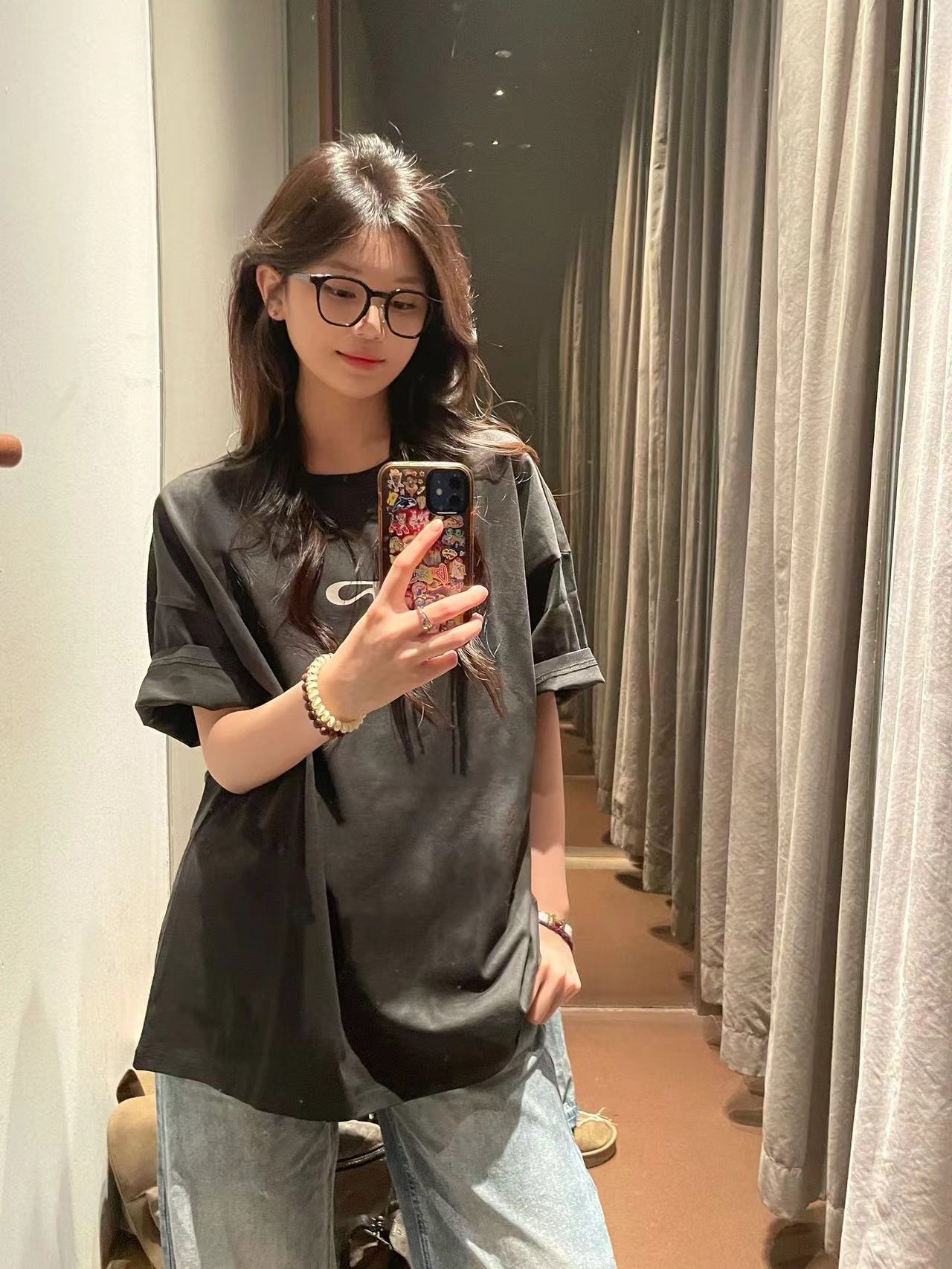 高質量純棉220克精梳緊密手感好直播品質前印花短袖t恤女