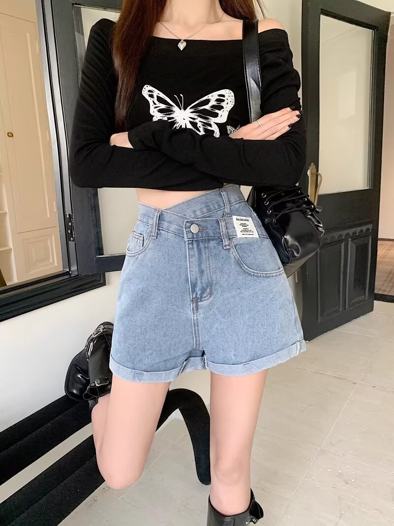超高腰牛仔短褲女2024夏季新款寬鬆淺色a字顯瘦潮流百搭熱褲