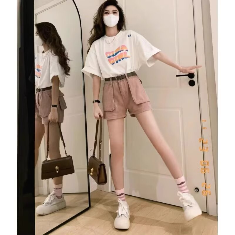 夏季薄款牛仔褲女直筒寬鬆2024年新款高腰顯瘦闊腿短褲