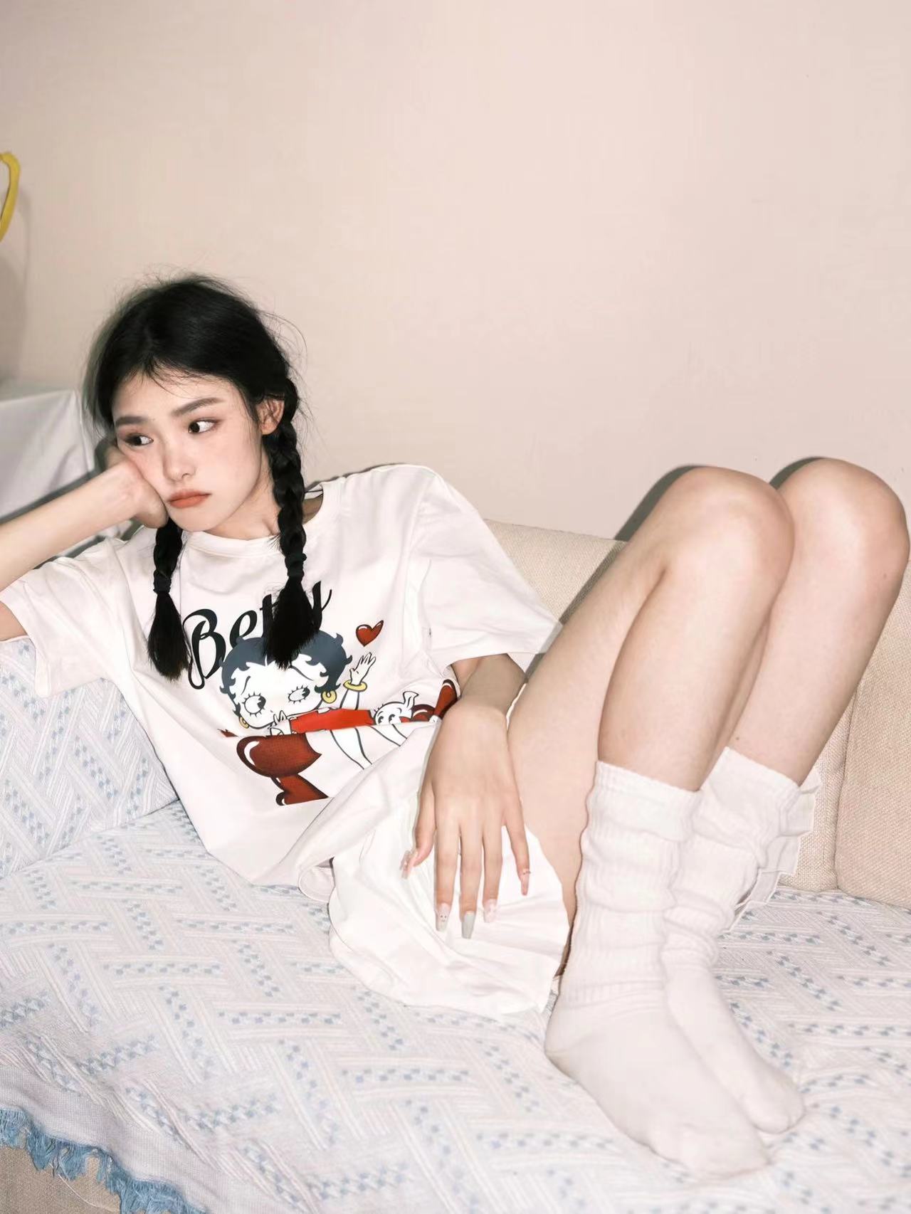 高質量純棉220克精梳緊密手感好直播品質前印花短袖t恤女