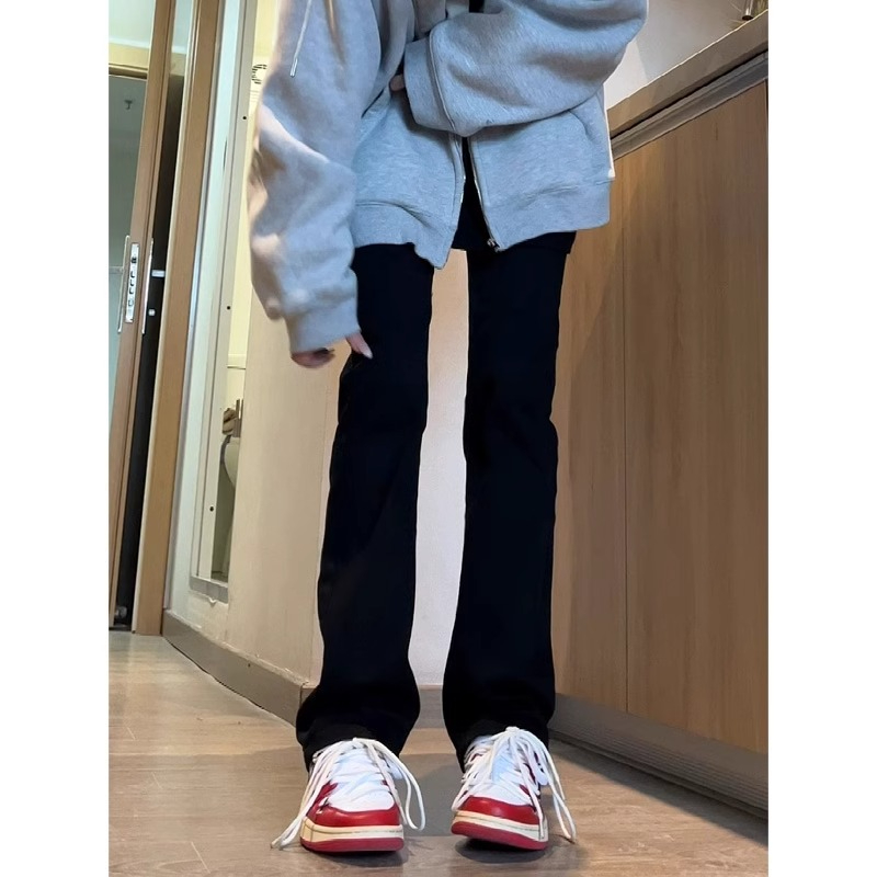 黑色加長直筒牛仔褲女春季2024新款百搭高腰窄版闊腿顯瘦褲子