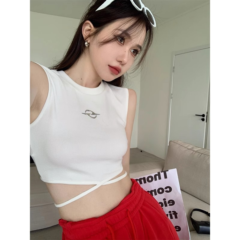 已出貨 無袖系帶工字背心女夏季新款辣妹設計感修身顯瘦外穿上衣