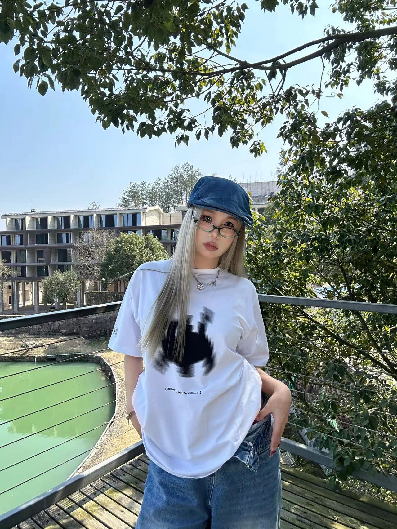 高質量純棉220克精梳緊密手感好直播品質前印花短袖t恤女