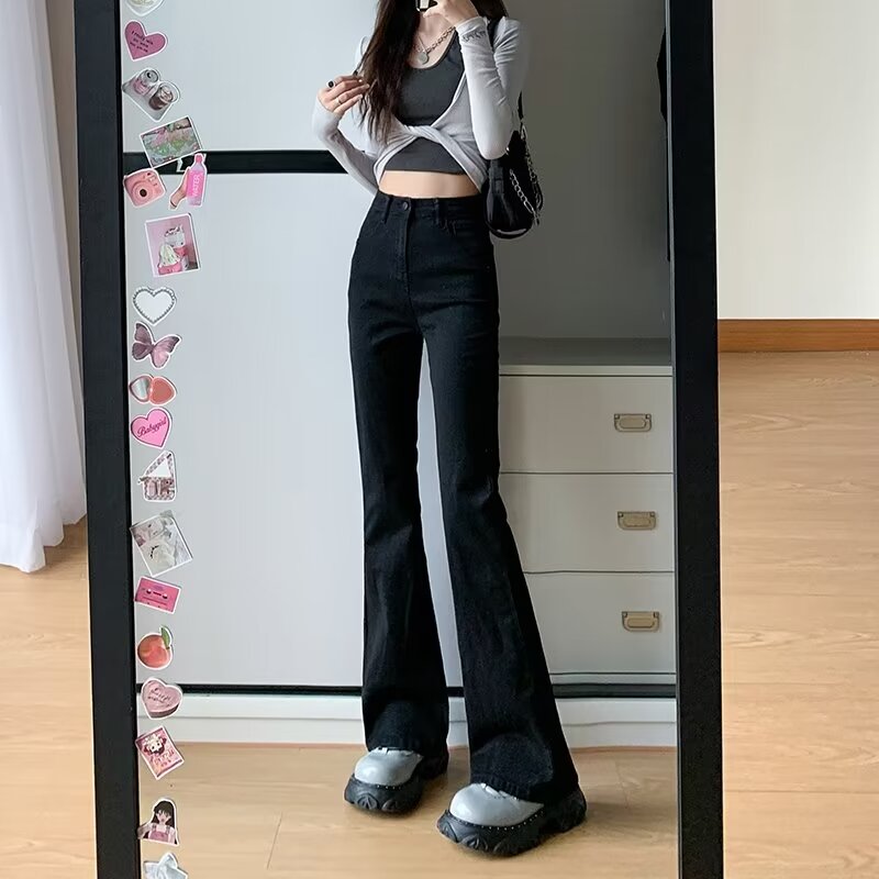 黑色窄版直筒牛仔褲女2024年新款春夏顯瘦煙管褲子