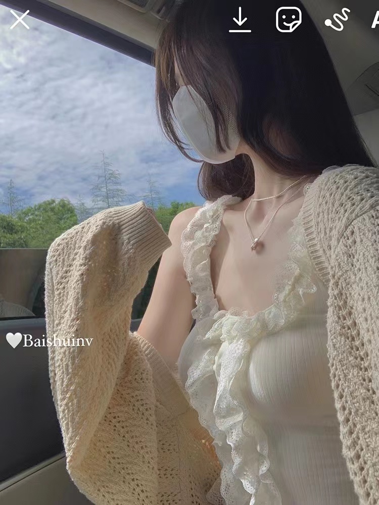 白水女超!!!鏤空防曬針織開衫女夏外搭坎肩罩衫長袖上衣
